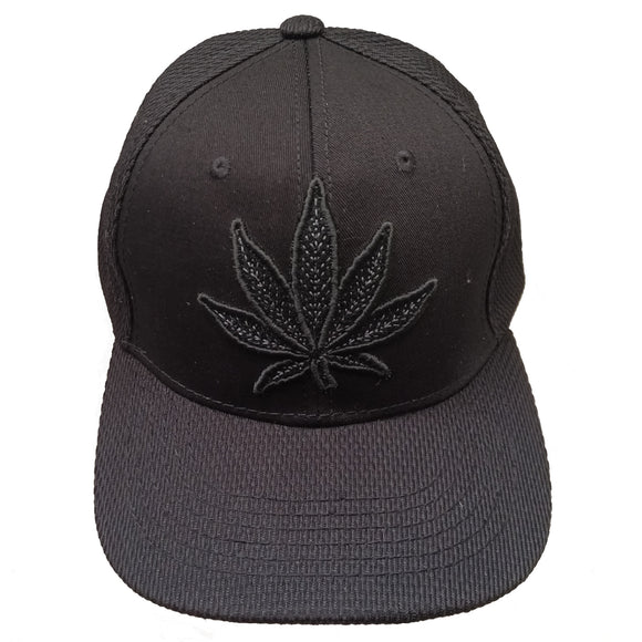 Cannabis Marijuana Leaf Embroidered Black Shadow Flat Bill Baseball Hat Cap