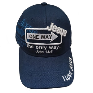 One Way Jesus Christian Baseball Hat Cap (Blue)
