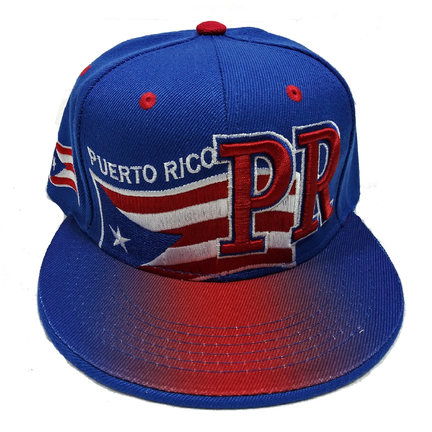 Puerto Rico Initial with Flag Flash Style Snapback Hat Cap (Blue/Red)
