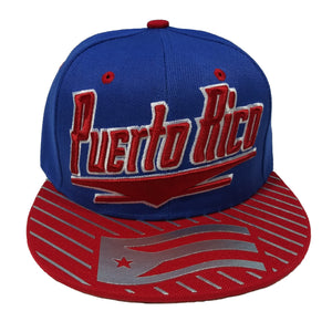 Puerto Rico Flag Shiny Brim Style Snapback Hat Cap (Blue/Red)