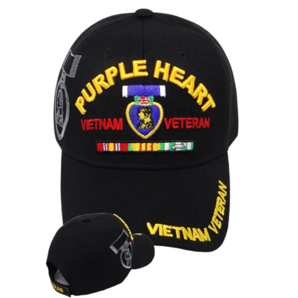 US Military Purple Heart Vietnam Veteran Baseball Hat Cap, One Size, Black