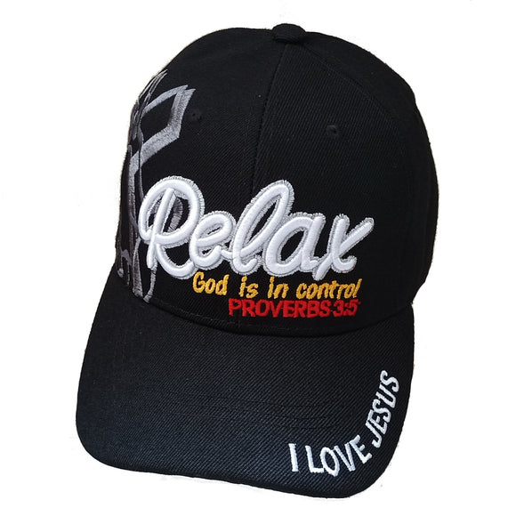 RELAX GOD IS IN CONTROL Christian Baseball Hat Cap (Black)