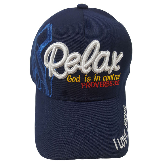 RELAX GOD IS IN CONTROL Christian Baseball Hat Cap (Blue)