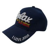 RELAX GOD IS IN CONTROL Christian Baseball Hat Cap (Blue)