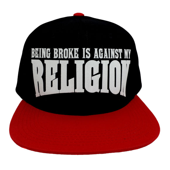Being Broke Is Against My Religion Flock Print Style Snapback Hat Cap (Black/Red)