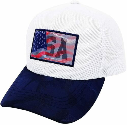 US Flag Hologram Patch Baseball Hat Cap (White/Navy Blue)