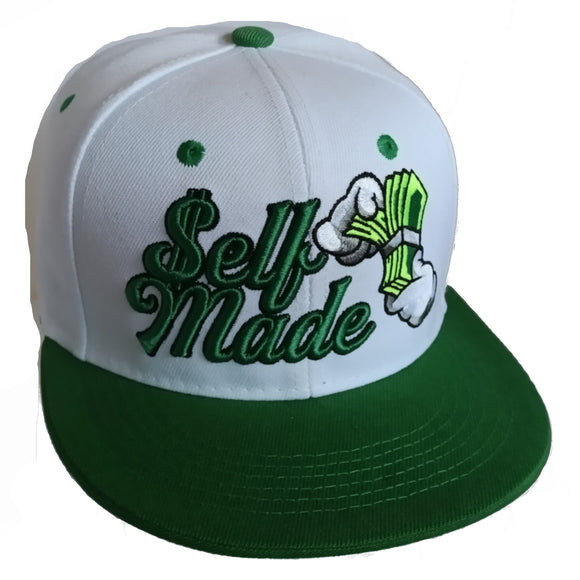 Self Made Money Snapback Hat Cap (White/Green)