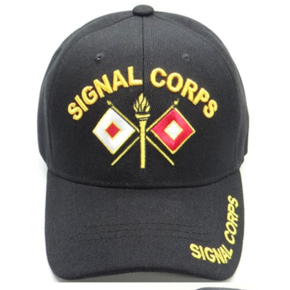 US Military Signal Corps Black Adjustable Baseball Hat Cap