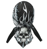 Danbanna Silver Flames & Skulls Headwrap Doo Rag Skull Cap