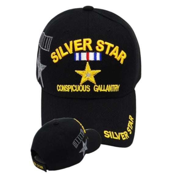 US Military Silver Star Baseball Hat Cap, One Size, Black