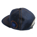 Skull Head Embroidered Denim Blue Flat Bill Snapback Hat Cap