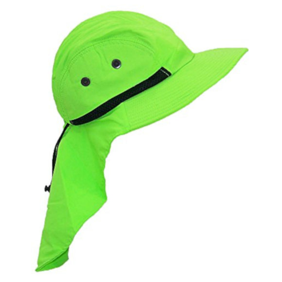 Men/Women Wide Brim Summer Hat With Neck Flap (Neon Green)