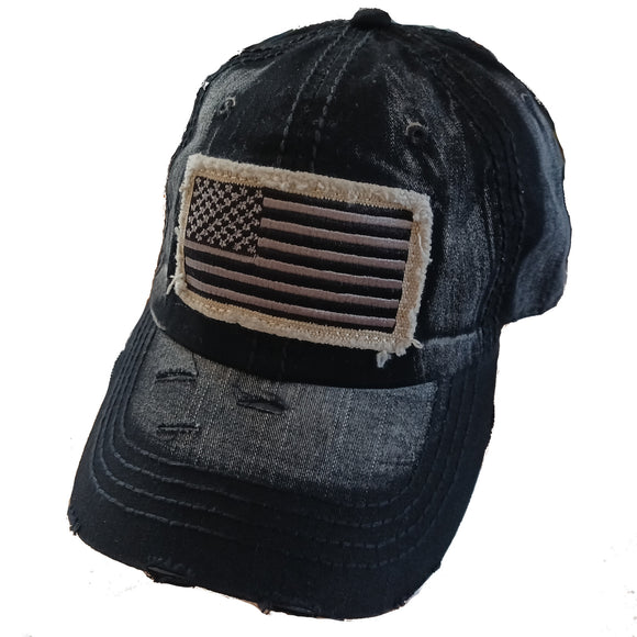 US Flag Vintage Distressed Pigment Baseball Hat Cap (Black)
