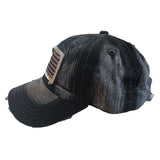 US Flag Vintage Distressed Pigment Baseball Hat Cap (Black)