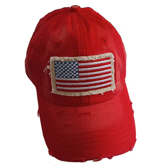 US Flag Vintage Distressed Pigment Baseball Hat Cap (Red)