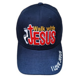 Walk With Jesus Christian Baseball Hat Cap (Blue)
